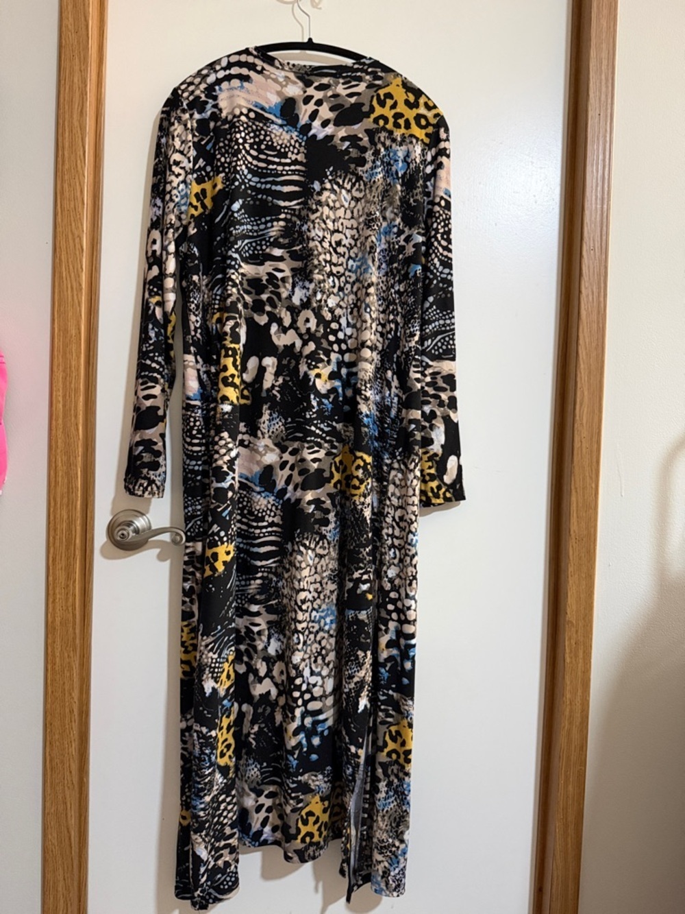 Long Open-Front Printed Duster Cardigan - Black Multi - Picture 4 of 5